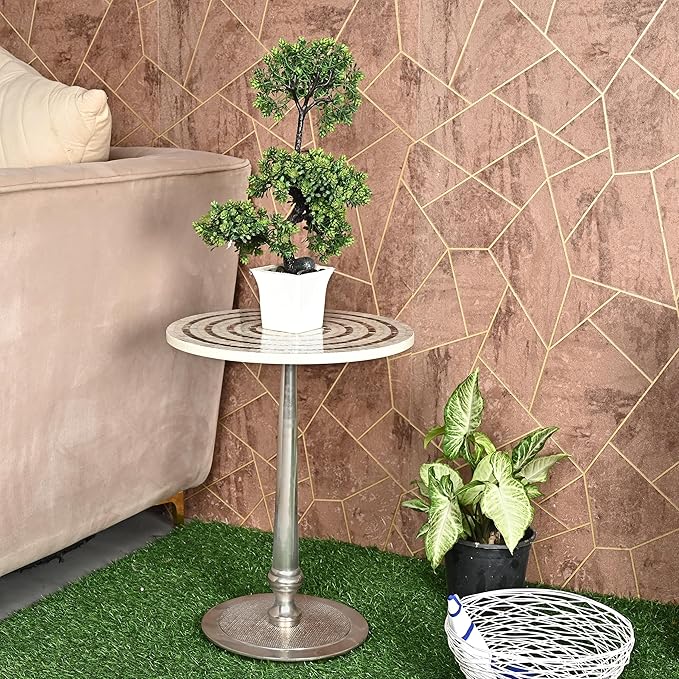 CLEENTABLE Mosaic Round End Table - Lightweight Handcrafted Accent Coffee Table with Durable Enamel Finish & Aluminum Legs Modern Side Table for Living Room, Bedroom & Balcony (Multi)