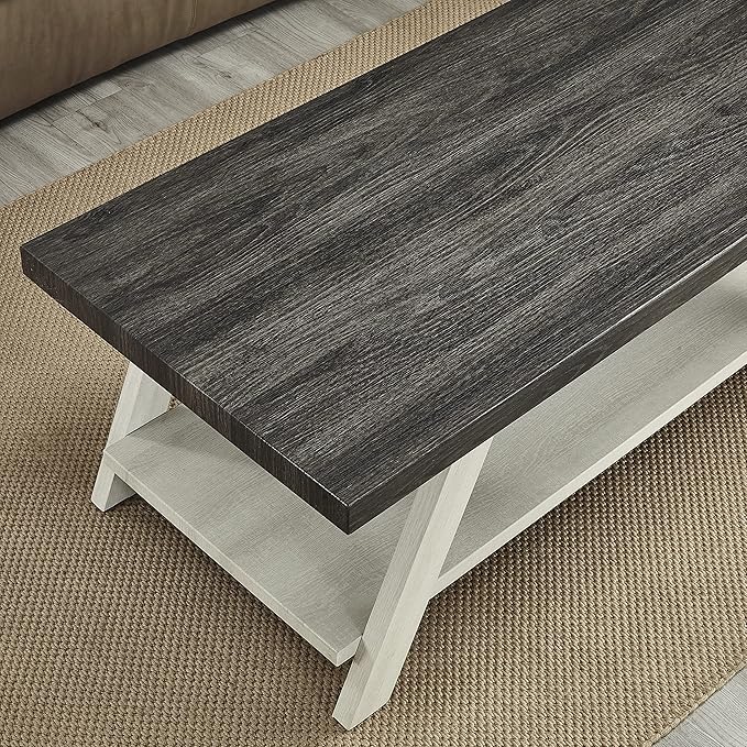 Roundhill Furniture Athens Contemporary 3-Piece Wood Shelf Coffee Table Set, Weathered Charcoal and Beige