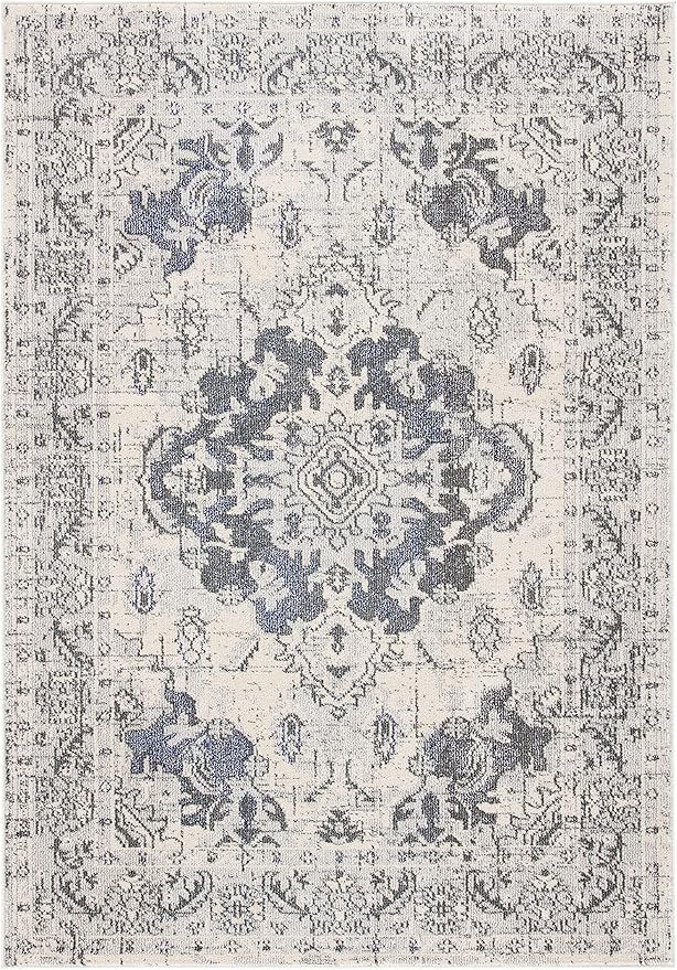 SAFAVIEH Monaco Collection Accent Rug - 4' x 5'7", Ivory & Grey, Boho Medallion Distressed Design, Non-Shedding & Easy Care, Ideal for High Traffic Areas in Entryway, Living Room, Bedroom (MNC243B)
