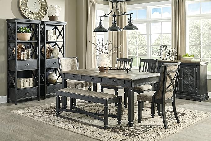 Signature Design by Ashley Tyler Creek Farmhouse Dining Table with Drawers, Seats up to 6, Almost Black