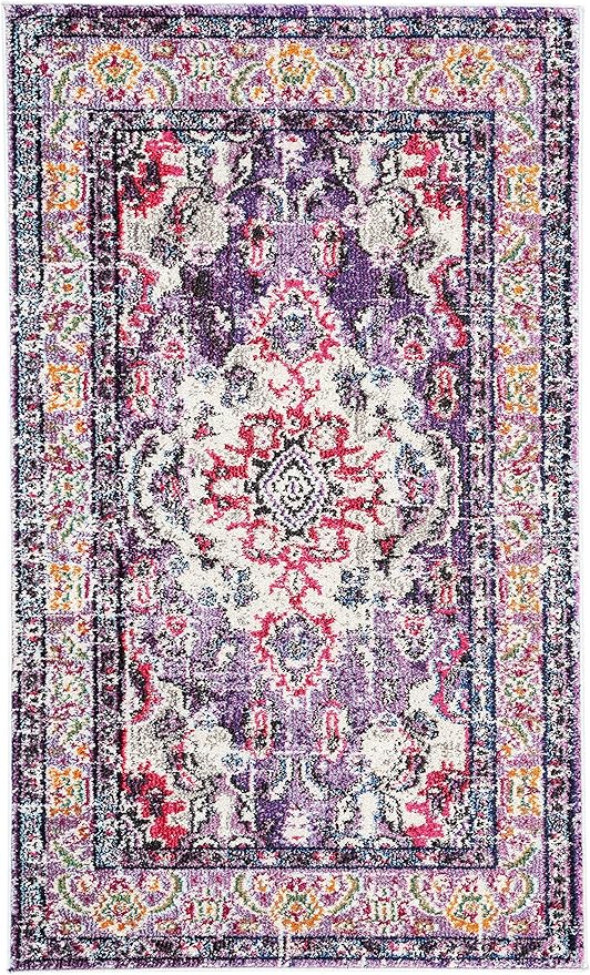 SAFAVIEH Monaco Collection Accent Rug - 3' x 5', Violet & Fuchsia, Medallion Distressed Design, Non-Shedding & Easy Care, Ideal for High Traffic Areas in Entryway, Living Room, Bedroom (MNC243P)