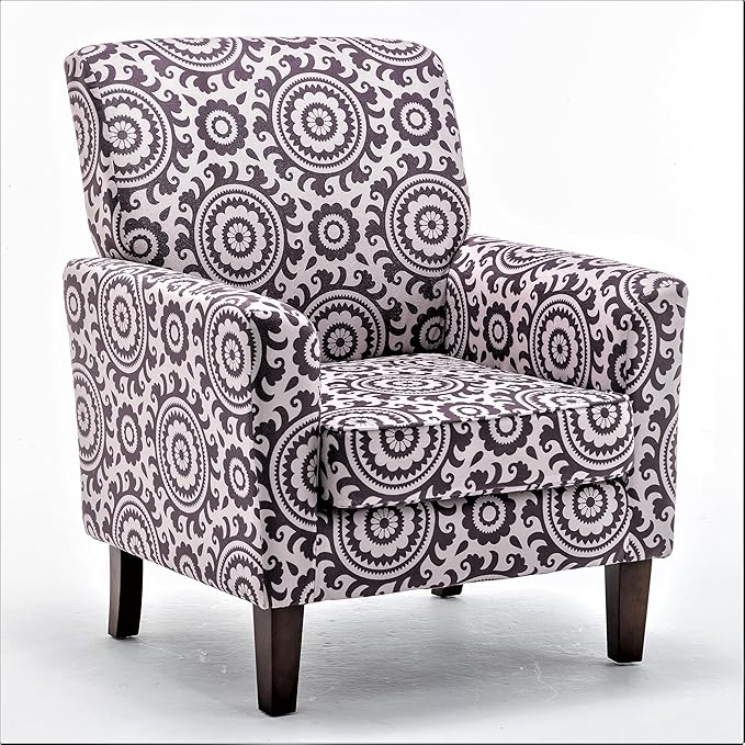 Container Furniture Direct Contemporary Accent Arm Chair with Birch Wood Frame and Velvet Upholstery, Armchair for Office and Living Room Decor, Removable Cushions, 02 Printed Fabric