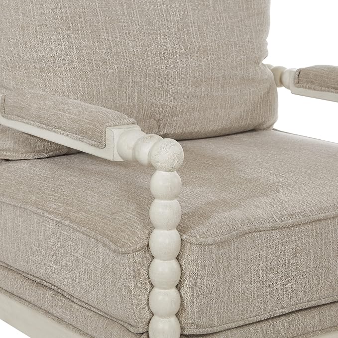 OSP Home Furnishings Kaylee Spindle Accent Chair with Antique White Wood Frame, Beige Linen Fabric