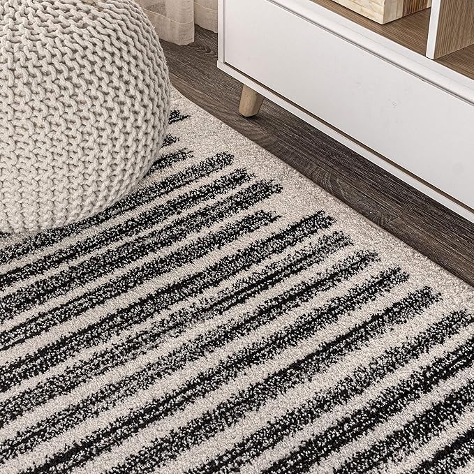 JONATHAN Y Khalil Modern Berber Stripe Cream/Black 7' Round Indoor Area Rug, Contemporary, Bohemian, Easy-Cleaning for Living Room, Bedroom, Kitchen, Pet Friendly, Non-Shedding (MOH207A-7R)