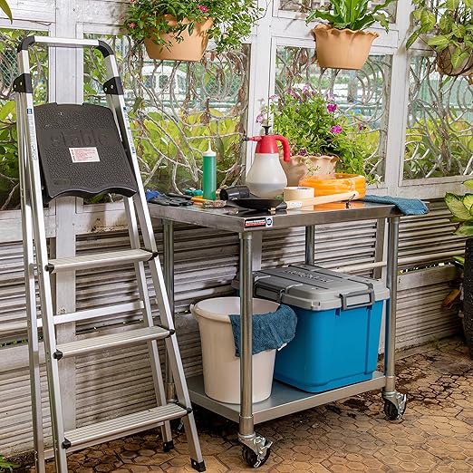 DuraSteel 30x30 NSF Stainless Steel Cart - Heavy Duty Rolling Food Prep Table with Undershelf - Metal Utility Cart for Commercial Restaurant Kitchen, Laundry, Outdoor Portable BBQ Grill