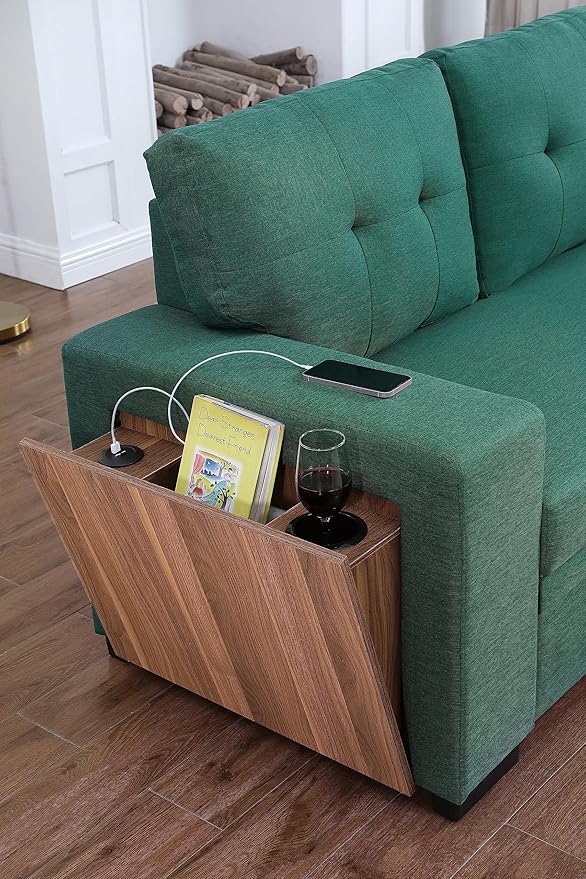 Ball & Cast Sectional Sleeper Sofa Bed,L-Shape Pull Out Couch,4 in 1 Pull-Out Sofabed W/Reversible Storage Chaise,USB Ports & Cup Holder,Convertible Sleeper Corner Couch W/Pull Out Bed,for Living Room