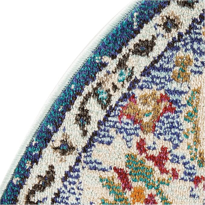 SAFAVIEH Monaco Collection Area Rug - 5' Round, Navy & Light Blue, Boho Chic Medallion Distressed Design, Non-Shedding & Easy Care, Ideal for High Traffic Areas in Living Room, Bedroom (MNC243N)