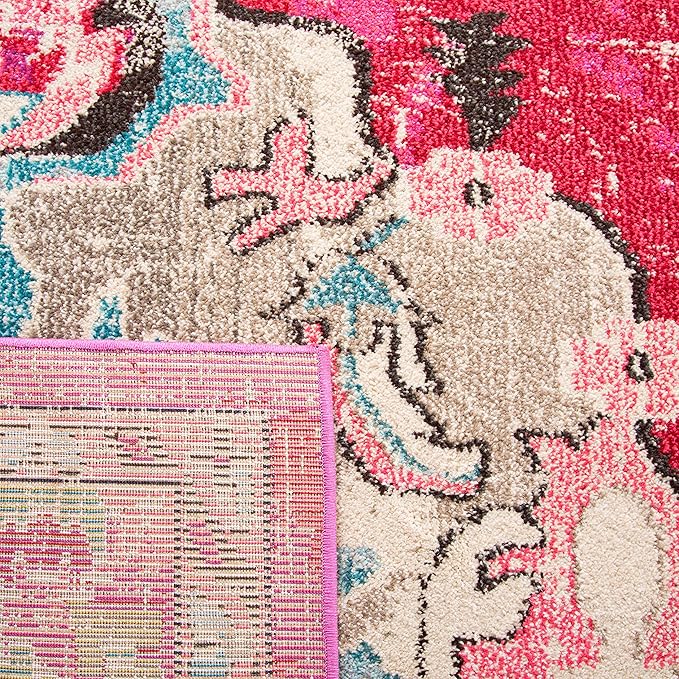 SAFAVIEH Monaco Collection Area Rug - 8'8" Round, Pink & Multi, Boho Chic Medallion Distressed Design, Non-Shedding & Easy Care, Ideal for High Traffic Areas in Living Room, Bedroom (MNC243D)