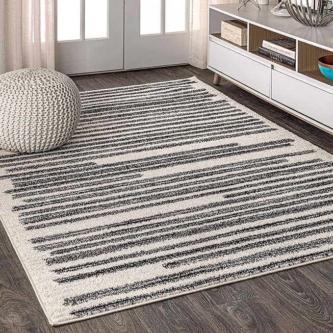 JONATHAN Y Khalil Modern Berber Stripe Cream/Black Indoor Area Rug, 12x18, Contemporary, Bohemian, Easy-Cleaning for Living Room, Bedroom, Kitchen, Pet Friendly, Non-Shedding (MOH207A-18)