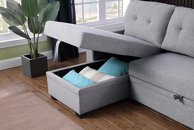 Devion Furniture Philly 4-in-1 Convertible L Shaped Couch with Pull Out Bed and Storage, Sectional Sleeper Sofa with Reversible Chaise for Living Room, Apartment, Bedroom, Office