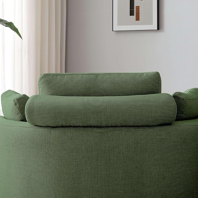 51.2'' Oversized Barrel Armchair with Storage Ottoman，Round Single Reading Upholstered Chairs,Recliner Sofa Chaise with 4 Movable Pillows for Living Room(Green+Linen)