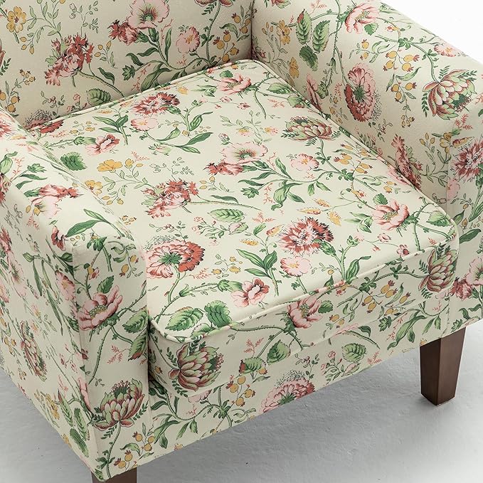 Container Furniture Direct Contemporary Accent Arm Chair with Birch Wood Frame and Velvet Upholstery, Armchair for Office and Living Room Decor, Removable Cushions, 04 Printed Fabric