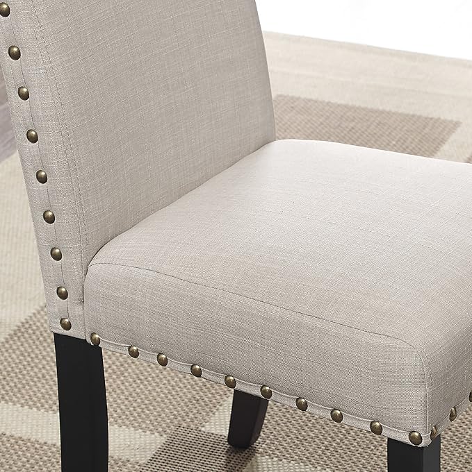 Roundhill Furniture Biony Fabric Bar Stools with Nailhead Trim (Set of 2), Tan