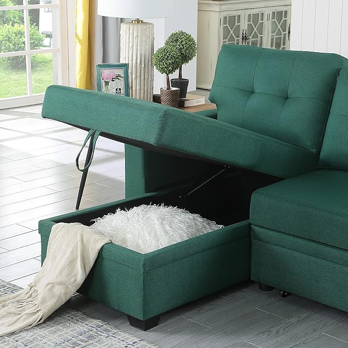 Devion Furniture Garisa 4-in-1 Convertible L Shaped Couch with Pull Out Bed and Storage, Sectional Sleeper Sofa with Reversible Chaise for Living Room, Apartment, Bedroom, Office