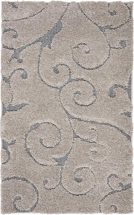SAFAVIEH Florida Shag Collection Accent Rug - 4' x 6', Grey & Light Blue, Scroll, Non-Shedding & Easy Care, 1.2-inch Thick Ideal for High Traffic Areas in Entryway, Living Room, Bedroom (SG455-1160)