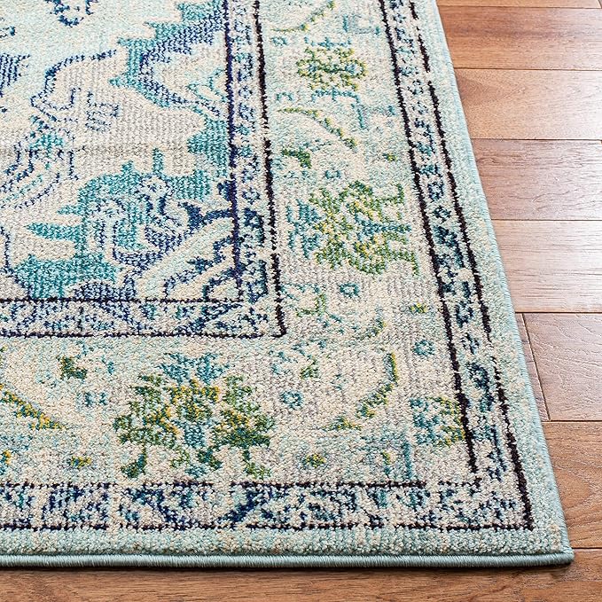 SAFAVIEH Monaco Collection Accent Rug - 3' x 5', Light Blue & Ivory, Medallion Distressed Design, Non-Shedding & Easy Care, Ideal for High Traffic Areas in Entryway, Living Room, Bedroom (MNC243K)