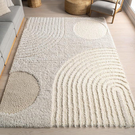 nuLOOM Gloria Abstract Shag Area Rug, 8' Round, Beige