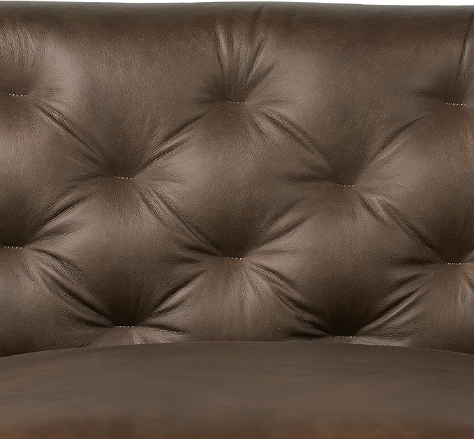 POLY & BARK Essex Leather Couch - 89-Inch Sofa with Tufted Back - Full-Grain Leather Sofa for Living Room with Feather-Down Topper - Living Room Couch - Vintage Italian Leather in Cocoa Brown