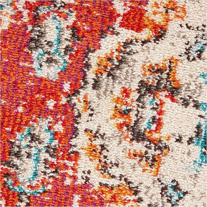 SAFAVIEH Monaco Collection Area Rug - 4' Round, Orange & Light Blue, Boho Chic Medallion Distressed Design, Non-Shedding & Easy Care, Ideal for High Traffic Areas in Living Room, Bedroom (MNC243H)