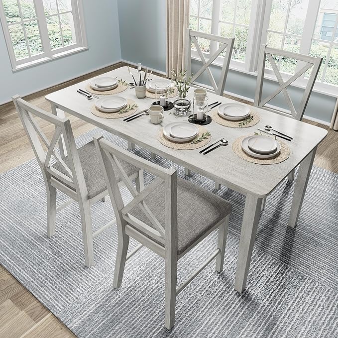 Solid Wood Dining Table, Part of Dining Table Set, Mix and Match Table, Chairs Sold Separately for Dining Room, Kitchen, Grey