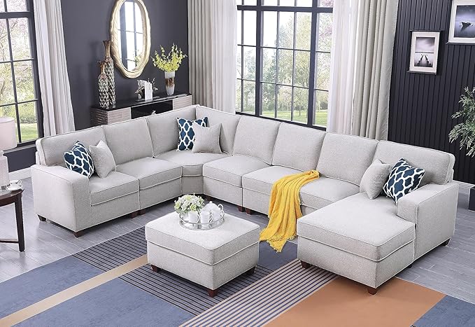 Leio Sectional Modular Sofa with Ottoman for Living Room, Apartment, Bedroom, Office, Dorm