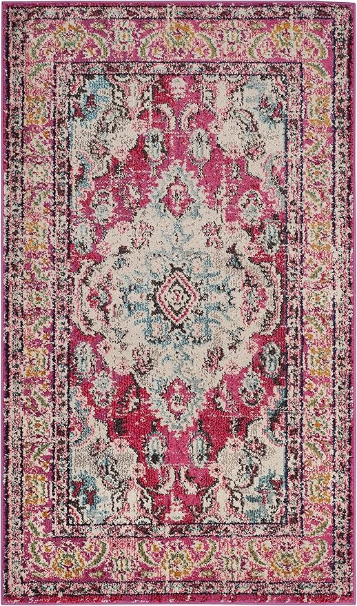 SAFAVIEH Monaco Collection Accent Rug - 3' x 5', Pink & Multi, Boho Chic Medallion Distressed Design, Non-Shedding & Easy Care, Ideal for High Traffic Areas in Entryway, Living Room, Bedroom (MNC243D)