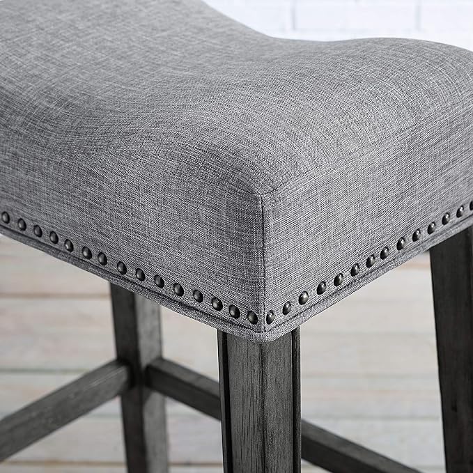 Roundhill Furniture Coco Upholstered Backless Saddle Seat Counter Stools 25.5" Height, Set of 2, Gray