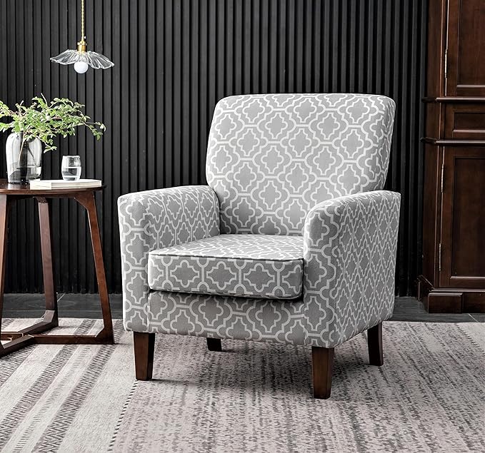 Container Furniture Direct Contemporary Accent Arm Chair with Birch Wood Frame and Velvet Upholstery, Armchair for Office and Living Room Decor, Removable Cushions, 03 Printed Fabric