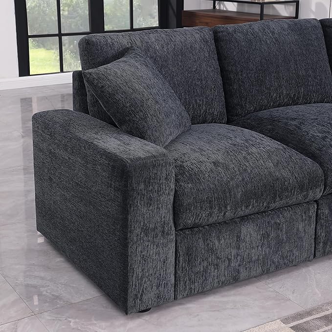 146" Convertible Sectional Sofa Couch,8 Seat Modular Living Room Furniture Sets with 2 Pillows & Movable Ottoman,Chenille Upholstered Cloud Couches,L-Shaped Comfy Sofas,for Living Room,Dark Gray
