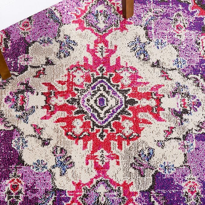 SAFAVIEH Monaco Collection Runner Rug - 2'2" x 10', Violet & Fuchsia, Boho Chic Medallion Distressed Design, Non-Shedding & Easy Care, Ideal for High Traffic Areas in Living Room, Bedroom (MNC243P)