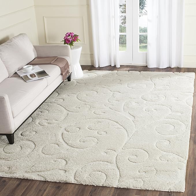 SAFAVIEH Florida Shag Collection Area Rug - 6' x 9', Creme & Creme, Scroll Design, Non-Shedding & Easy Care, 1.2-inch Thick Ideal for High Traffic Areas in Living Room, Bedroom (SG455-1111)