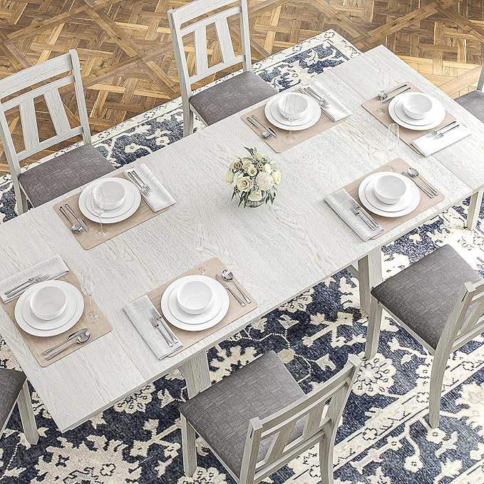 Wood Dining Table Set for 6, Modern Breakfast Dinette Kitchen Table with Chairs for Dining Room, Kitchen, Grey