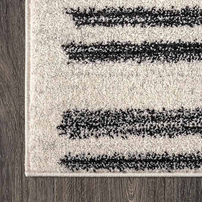 JONATHAN Y Khalil Modern Berber Stripe Cream/Black Indoor Area Rug, 8x10, Contemporary, Bohemian, Easy-Cleaning for Living Room, Bedroom, Kitchen, Pet Friendly, Non-Shedding (MOH207A-8)