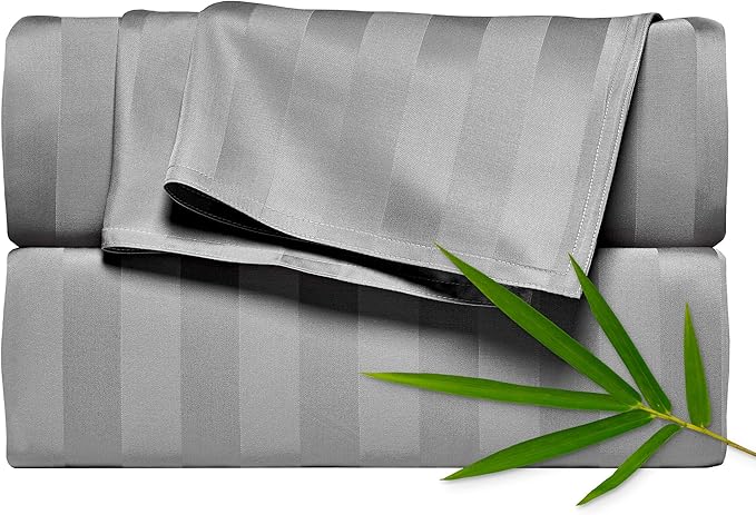 Queen Sheets by Pure Bamboo, Genuine 100% Organic Viscose Derived from Bamboo Bed Sheet Set, Luxuriously Soft & Cooling, Double Stitching, Lifetime Quality Promise (Queen, Jacquard Stone)
