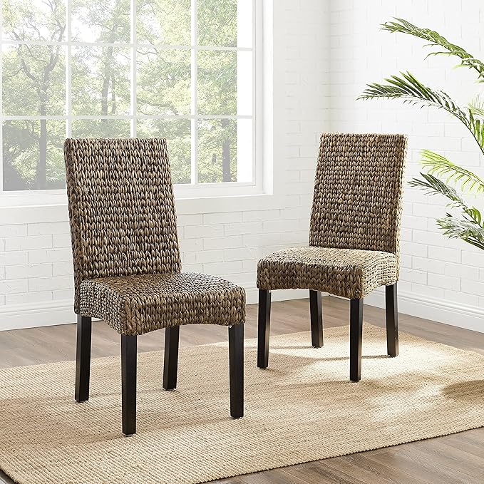 Crosley Furniture Edgewater Handwoven Natural Fiber Rattan Dining Chairs Set of 2, Seagrass