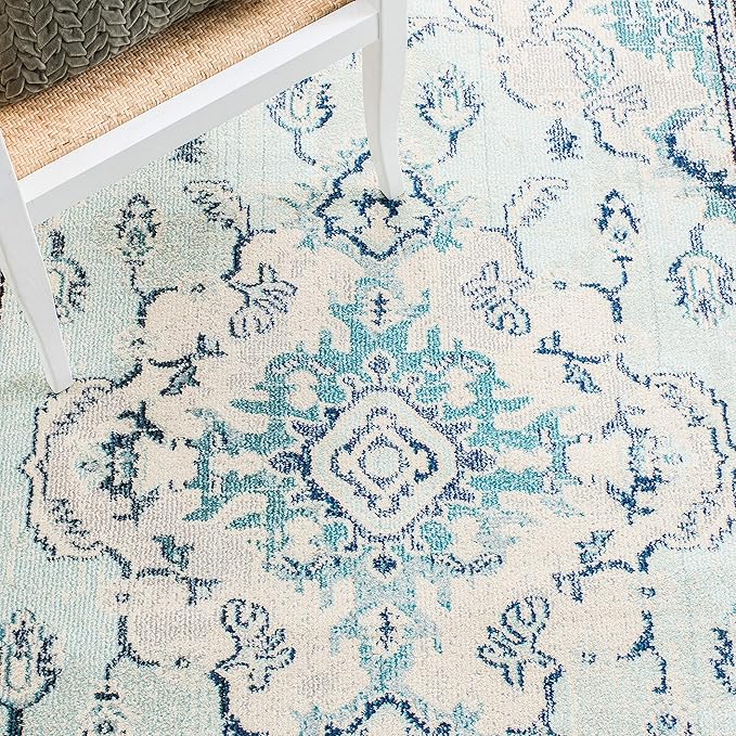 SAFAVIEH Monaco Collection Accent Rug - 3' x 5', Light Blue & Ivory, Medallion Distressed Design, Non-Shedding & Easy Care, Ideal for High Traffic Areas in Entryway, Living Room, Bedroom (MNC243K)
