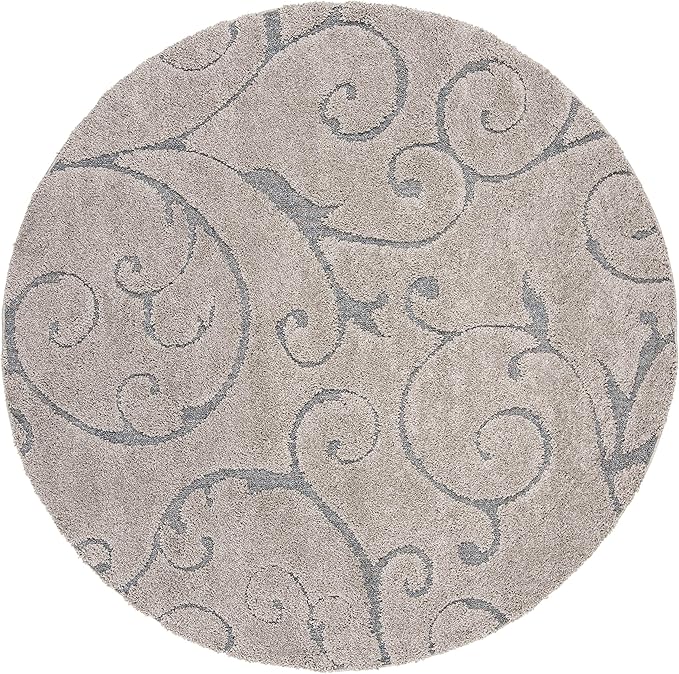SAFAVIEH Florida Shag Collection Area Rug - 9' Round, Grey & Light Blue, Scroll Design, Non-Shedding & Easy Care, 1.2-inch Thick Ideal for High Traffic Areas in Living Room, Bedroom (SG455-1160)