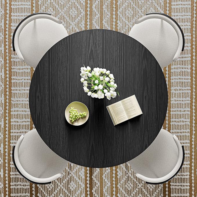 IRONCK 43" Round Dining Table for 4, Wood Kitchen Table with Metal Base, Space Saving Industrial Circle Dinner Table for Kitchen Dining Room, Black