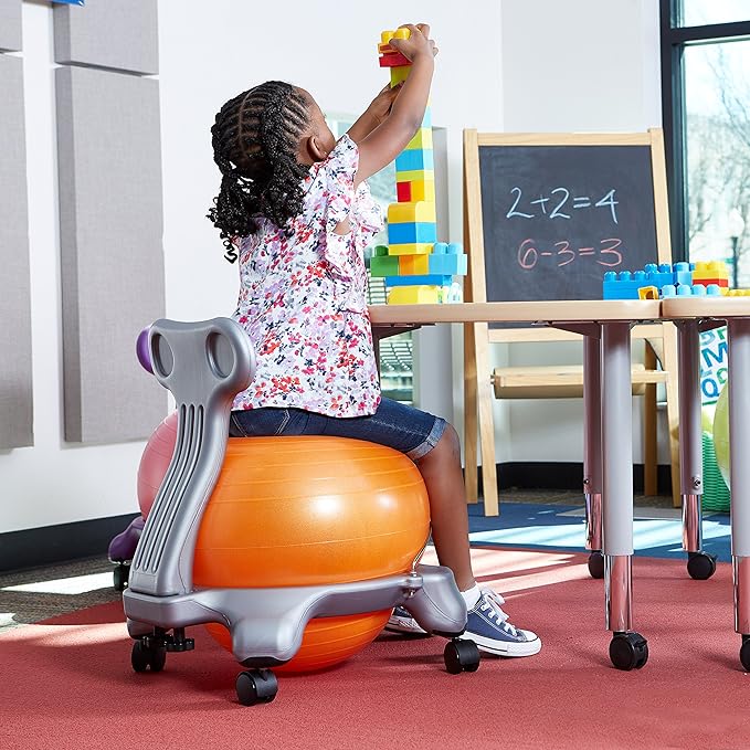 Gaiam Kids Balance Ball Chair - Classic Children's Stability Ball Chair, Alternative School Classroom Flexible Desk Seating for Active Students, Orange/Blue