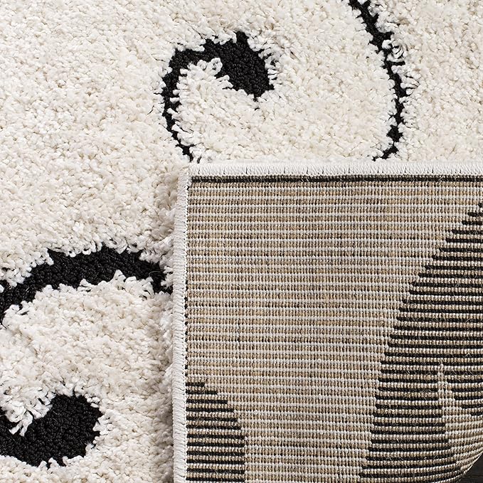 SAFAVIEH Florida Shag Collection Area Rug - 6'7" Square, Ivory & Black, Scroll Design, Non-Shedding & Easy Care, 1.2-inch Thick Ideal for High Traffic Areas in Living Room, Bedroom (SG455-1290)