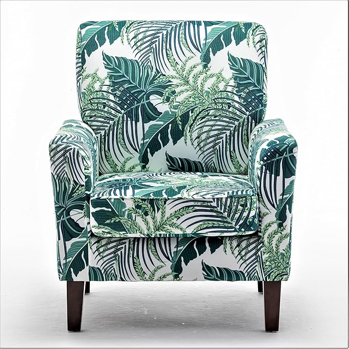 Container Furniture Direct Contemporary Accent Arm Chair with Birch Wood Frame and Velvet Upholstery, Armchair for Office and Living Room Decor, Removable Cushions, 01 Printed Fabric