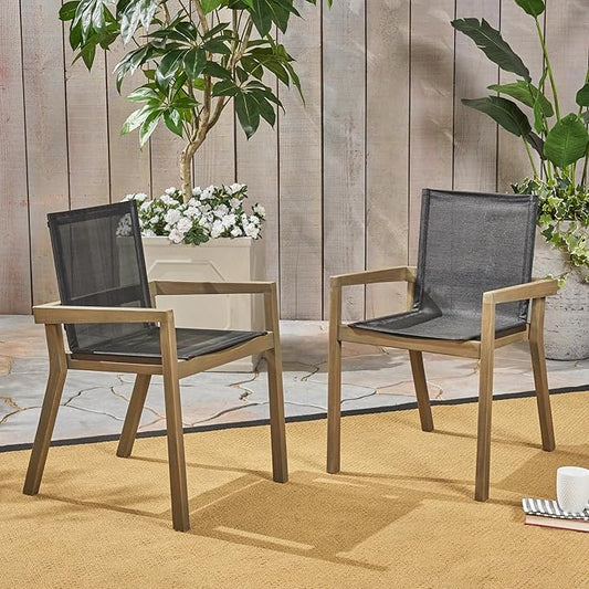 Merax Mesh Seating Solid Wood Dining Chairs Set of 2, French Country Style Accent Side Seating Furniture for Kitchen, Living Room, Textile Back,Grey
