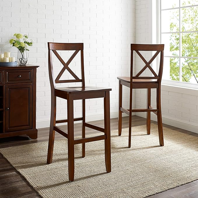 Crosley Furniture X-Back Wood Bar Stools Set of 2, Vintage Mahogany, 30-inch