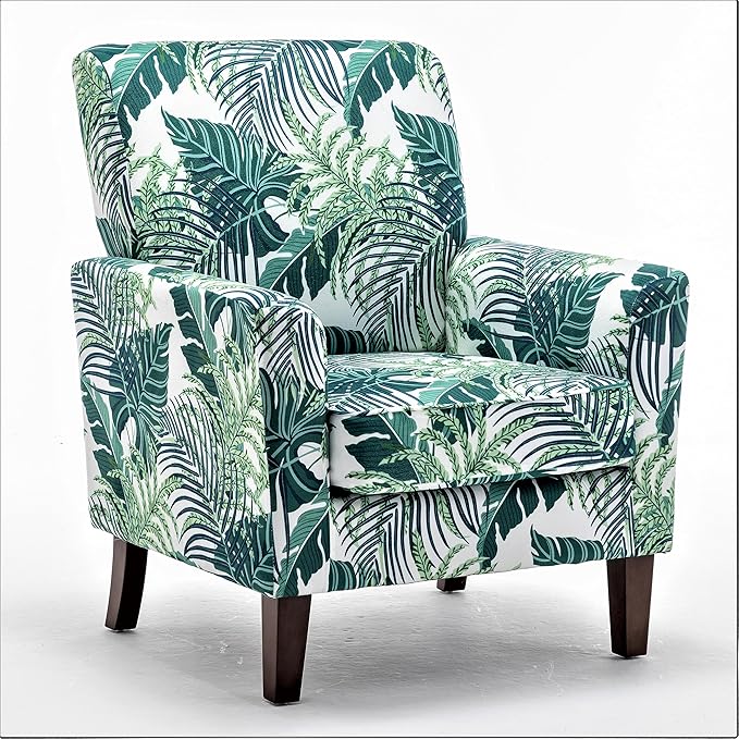 Container Furniture Direct Contemporary Accent Arm Chair with Birch Wood Frame and Velvet Upholstery, Armchair for Office and Living Room Decor, Removable Cushions, 01 Printed Fabric