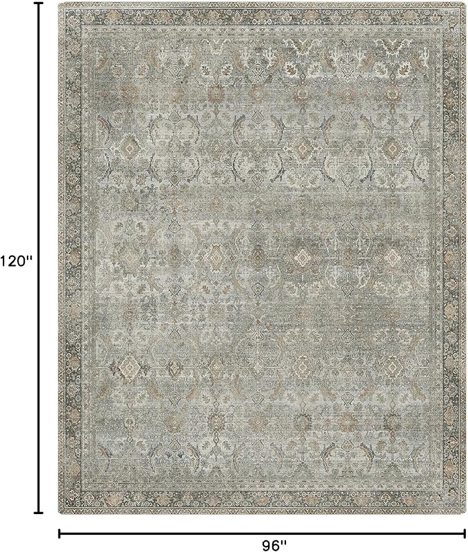 8X10 Area Rugs Machine Washable Rugs for Living Room, Vintage Boho Large Rugs for Bedroom Dining Room, Non Slip Indoor Soft Distressed Lightweight Thin Low Pile Carpet, Taupe