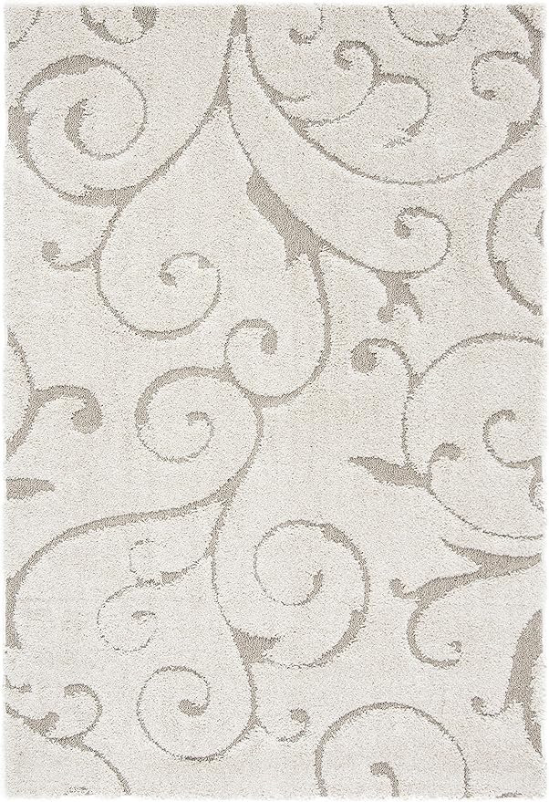 SAFAVIEH Florida Shag Collection Accent Rug - 3'3" x 5'3", Cream & Beige, Scroll, Non-Shedding & Easy Care, 1.2-inch Thick Ideal for High Traffic Areas in Entryway, Living Room, Bedroom (SG455-1113)