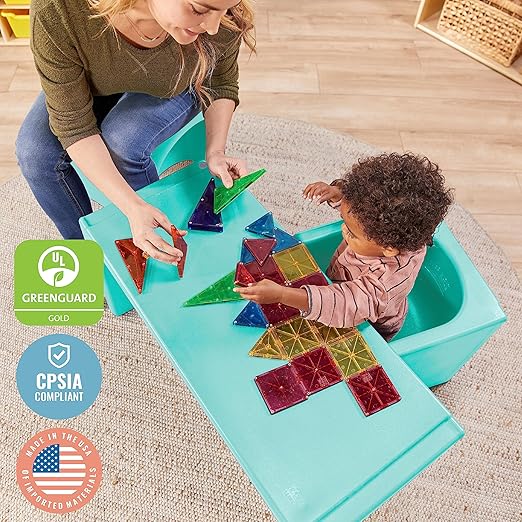 ECR4Kids Tri-Me Table and Cube Chair Set, Multipurpose Furniture, Aqua, 3-Piece