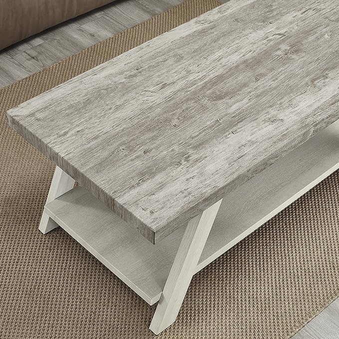 Roundhill Furniture Athens Contemporary 3-Piece Wood Shelf Coffee Table Set, Weathered Gray and Beige