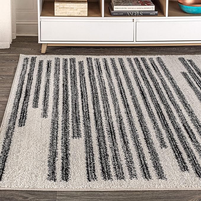 JONATHAN Y Khalil Modern Berber Stripe Cream/Black Indoor Area Rug, 10x13, Contemporary, Bohemian, Easy-Cleaning for Living Room, Bedroom, Kitchen, Pet Friendly, Non-Shedding (MOH207A-13)
