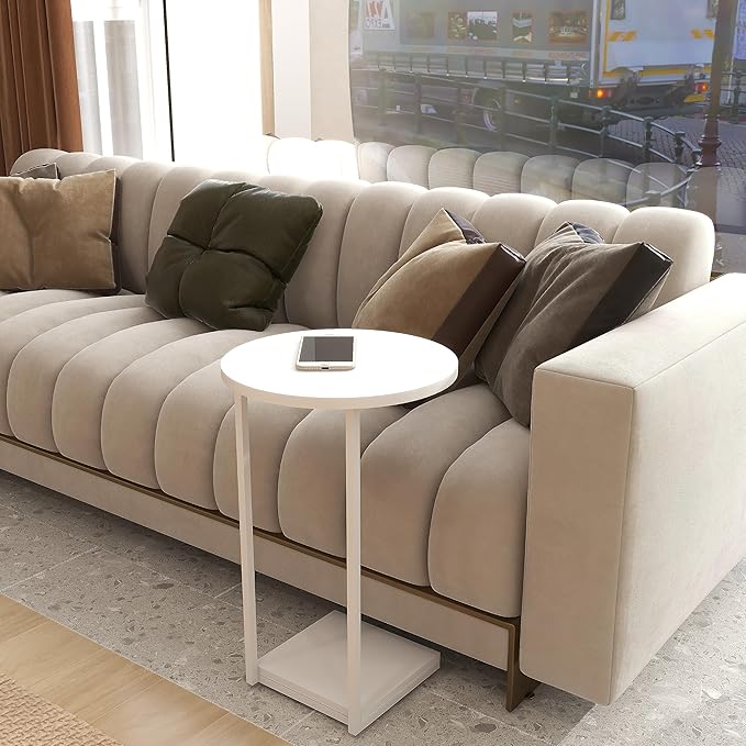 HDANI C Table End Table,Couch Table That Slide Under,Sofa Side Table in Living Room,White
